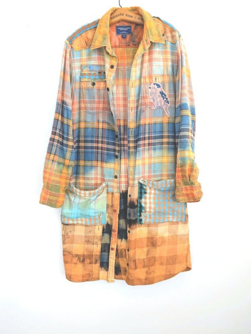 Bleached Patchwork Flannel Duster, Upcycled Hippiewild Coat, Handmade Shacket